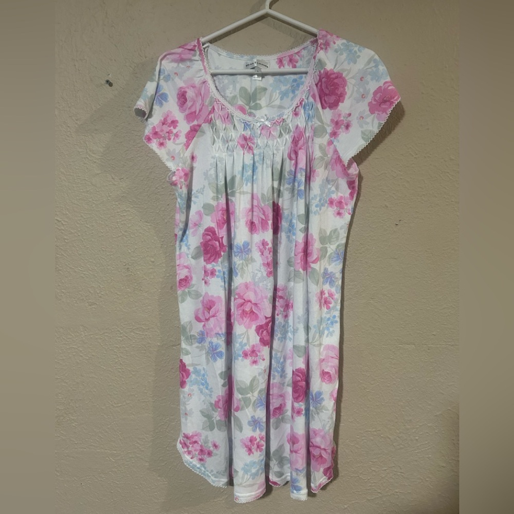 Miss Elaine Floral Nightgown with Pink and Blue Accents